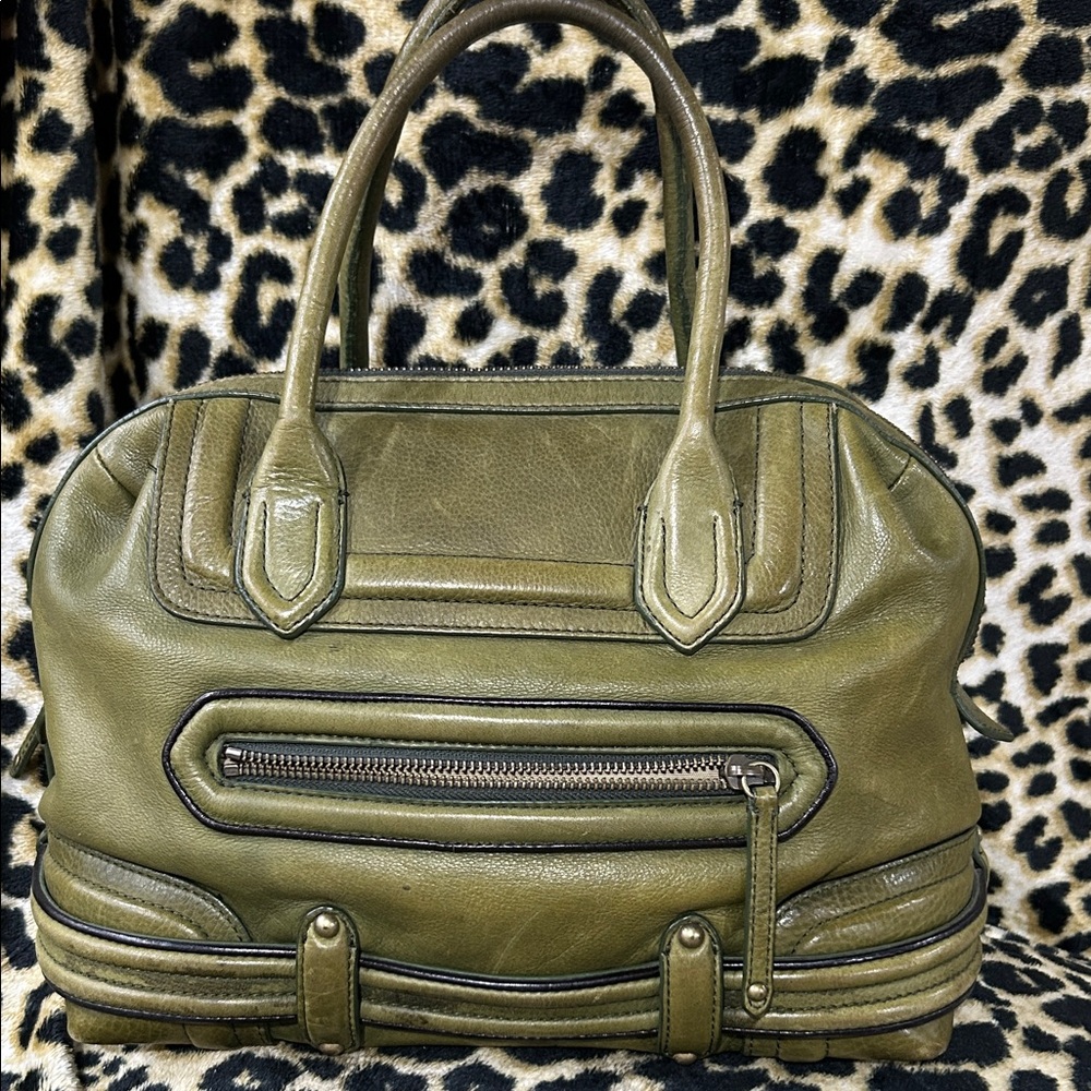 Cole Haan Olive Green Leather Satchel With Dustbag